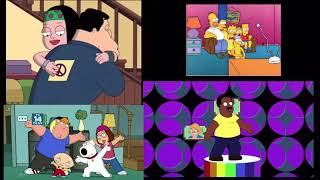 Family Guy, American Dad, and The Cleveland Show intros at the same time