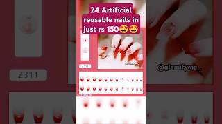 24 Pcs Artificial Reusable Press On Nail Set for Women, Fake Nails Set Base Pink White Shiny Glossy