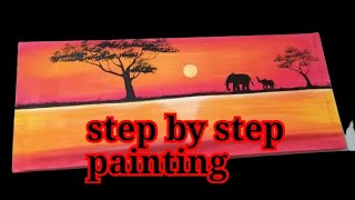 Simple landscape painting |  step by step for beginners | acrylic painting on canvas 2021