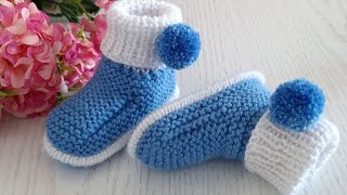 Knitting tutorial - Baby UGGs (#booties#)/بافت پاپوش پسرانه با کشباف گردبافی