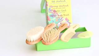 BabyLinos 4 Piece Wooden Baby Hair Brush Set