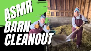 ASMR Cleaning and Mucking out a Goat Buck Stall with a Shovel in a Barn