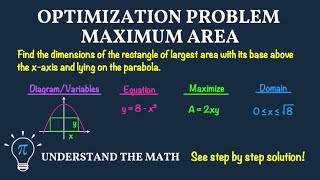 How to Find the Maximum Area of a Rectangle in a Right Triangle | Optimization Step-by-Step Example
