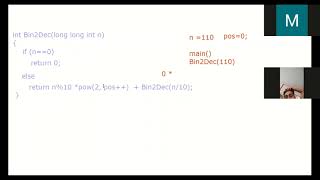 Implement recursive function to convert binary to decimal.
