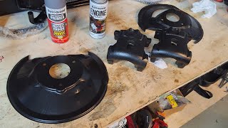 Using my Harbor Freight blasting cabinet to blast and paint my brake calipers and splash shields.