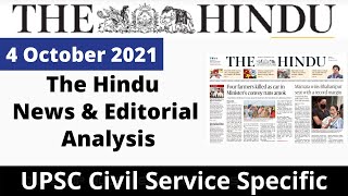 4 October 2021 | The Hindu Newspaper Analysis | Daily Current Affairs | Editorial Analysis Today