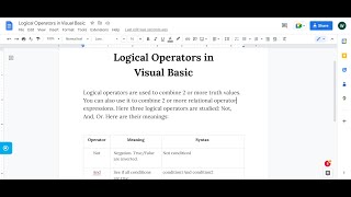 Logical Operators in Visual Basic