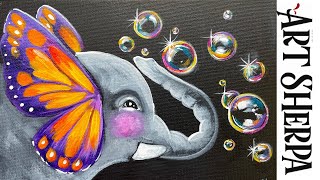 Easy Elephant Butterfly Ears Blowing Bubbles 🌟🎨 How to paint  for beginners: Paint Night at Home