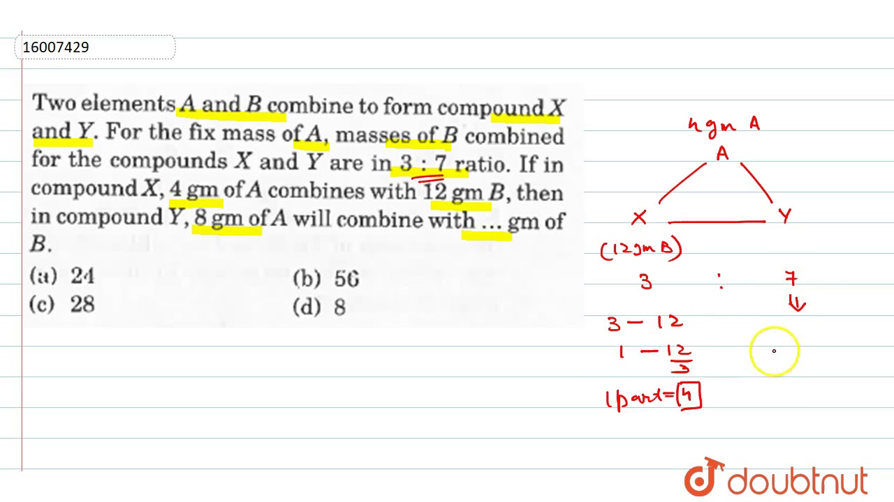 Two Elements A And B Combine To Form Compound X And Y. For The Fix Mass ...