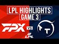 FPX vs TT Highlights Game 3 | LPL 2024 Summer Playoffs | FunPlus Phoenix vs ThunderTalk Gaming