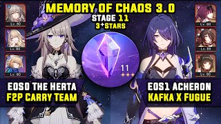 E0 The Herta F2P Carry \u0026 E0 Acheron Carry W/ Fugue (3 Stars) Memory Of Chaos 11 Honkai Star Rail 3.0