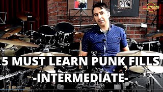 How to play 5 Punk Rock Fills for Intermediate Drummers - Drum Lesson