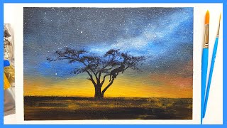 Night Sky Silhouette🎨Easy Acrylic Painting For Beginners/Painting Tutorial/Sponge Painting