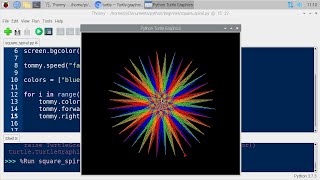 Colorful spirals with Python turtle on a Raspberry Pi