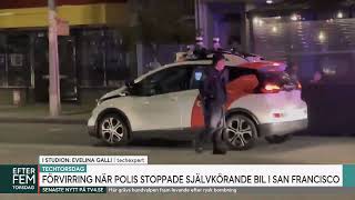 Förvirring när polis stoppade självkörande taxi   som smet