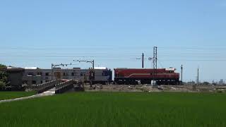 Taiwan Railway 2021.05.12 【No. 8794】 R113 (EMD G22U) + EMU500 at A Level Crossing, Long-Jing Dist.