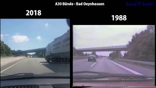 A30 Autobahnauffahrt Bünde, 1988 \u0026 2018 vergleich. Bünde -Bad Oeynhausen