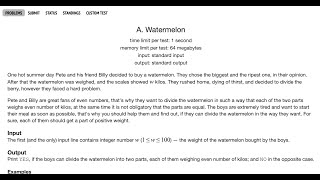 Watermelon Problem Codeforces Simple Solution
