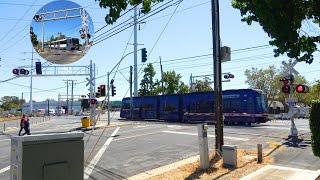 SacRT Light Rail New S700 \u0026 Old CAF S/200's - Stockton Blvd/34th St. Railroad Crossing Sacramento CA