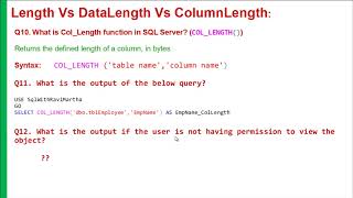 Length Vs DataLength Vs ColumnLength | Len() | DataLength() | Col_Length | Column length() in SQL
