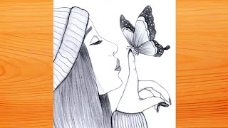 How to draw a Girl with Butterfly II Pencil sketch for beginner II Butterfly girl drawing Il drawing