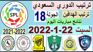 ترتيب الدوري السعودي وترتيب الهدافين ونتائج مباريات اليوم السبت 22-1-2022 من الجولة 18