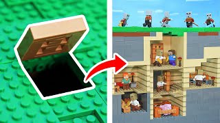 I built a SECRET LEGO survival BASE to Hide from Pillager Raids - LEGO Minecraft Animation