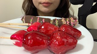 咀嚼音 いちご飴とチョコバナナ 딸기 탕후루랑 바나나초코 먹방 asmr (mukbang eating sounds)