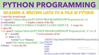 PYTHON PROGRAM#READING AND WRITING LISTS TO A FILE IN PYTHON