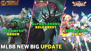 ALPHA LEGEND SKIN RELEASE | REVAMPED GROCK| NEW SQUAD SKIN | REVAMPED HANZO DELAYED |#mlbbnewupdate