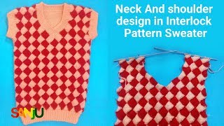 V Neck and shoulder design in Interlock sweater