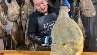 小伙没验针赌收回来的一条40多斤的巨无霸火腿，打开会翻车吗【农家火腿张正辉】