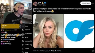 xQc Reacts to Corinna Kopf Announcing her Retirement from Onlyfans after Earning $67 Millions