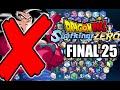 THE SPARKING ZERO FINAL 25 CHARACTERS ARE REVEALED AND NO GT OR MOVIES ARE CONFIRMED