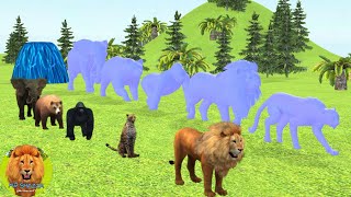 Paint Animals Gorilla Cow Lion Elephant Dinosaurs Fountain Crossing Animal Cartoon