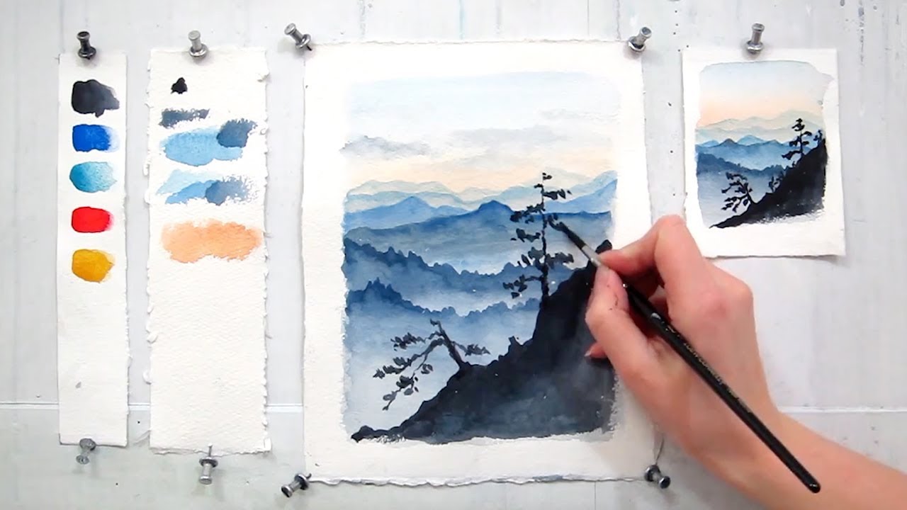 How To Draw Mountains Watercolor