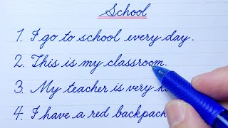 Cursive Writing Practice | 10 Simple Sentences About School | English Cursive Handwriting Practice