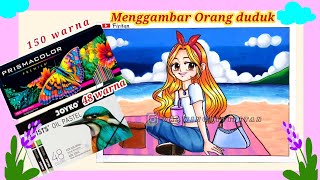 Menggambar Orang Duduk santai di pinggir pantai ep 552