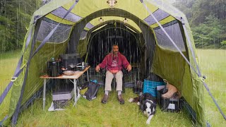 Tent CAMPING in the RAIN - HUGE Air Tent