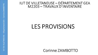 LES PROVISIONS - COURS DE COMPTABILITÉ GÉNÉRALE - GEA