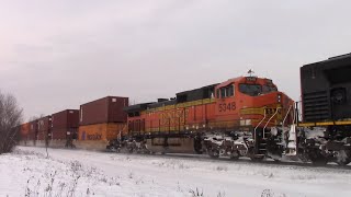 BNSF Engine Trails on Extra Stack Train CN 122 at Moncton, NB - Ground and Aerial Views!