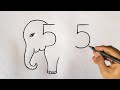 How To Draw Elephant From Number 55 l Elephant Drawing Ideas l Online Drawing l Number Drawing l Art