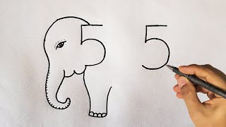 How To Draw Elephant From Number 55 l Drawing Pictures l Elephant Drawing Easy For Beginners.Drawing
