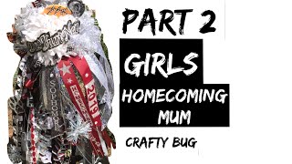 Making girls HOMECOMING MUM; part 2; adding feather boa; Securing flower; attaching backers