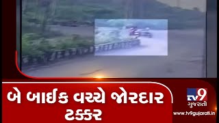 CCTV captures shocking crash of two bikes on Pandesara GIDC cross roads | Tv9GujaratiNews