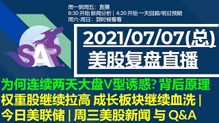 美股直播07/07 [复盘] 为何连续两天大盘V型诱惑? 背后原理 权重股继续拉高 成长板块继续血洗 |  今日美联储 | 周三美股新闻 与 Q\u0026A