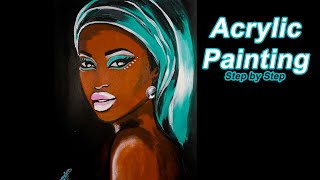 Easy Painting for Beginners - African Girl (Acrylic Painting Black Art)