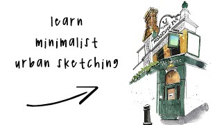 Minimalist Urban Sketching of a Pub in Ink and Watercolour