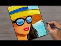 Acrylic Painting for beginners | Sip and Paint at Home | POP ART Summer Girl Painting tutorial