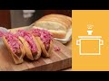 Silently Cooking - Sourdough Hot Dog Buns with Quick-Pickled Red Cabbage